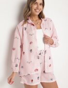 pretty Set Roz din Viscoză Cămașă și Pantaloni scurți cu tematică marină Reivienne