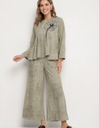 pretty Set Verde deschis Bluză cu bază evazată și Aplicație floare și Pantaloni largi Ravirisa