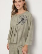 pretty Set Verde deschis Bluză cu bază evazată și Aplicație floare și Pantaloni largi Ravirisa