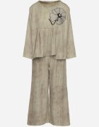 pretty Set Verde deschis Bluză cu bază evazată și Aplicație floare și Pantaloni largi Ravirisa