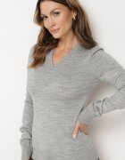  Pulover Clasic Gri cu Decolteu Triunghiular Anillia