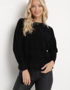  Pulover Negru cu Mâneci Largi Stil Liliac Mevinla