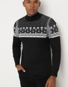  Pulover Negru Decorat cu Model Geometric și cu Riburi Liliatia