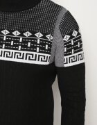  Pulover Negru Decorat cu Model Geometric și cu Riburi Liliatia