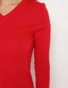  Pulover Roșu Clasic cu Decolteu Triunghiular Anillia