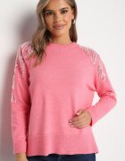  Pulover Roz cu adaos de modal și viscoză cu perle și paiete pe umeri Ivenise