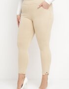 queene Pantaloni bej cu talie înaltă lungime 7/8 cu zirconii Aineth