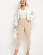 queene Pantaloni bej cu talie înaltă lungime 7/8 cu zirconii Aineth