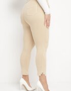 queene Pantaloni bej cu talie înaltă lungime 7/8 cu zirconii Aineth