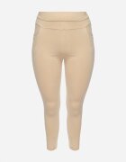 queene Pantaloni bej cu talie înaltă lungime 7/8 cu zirconii Aineth