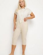 queene Pantaloni bej din Bumbac cu Talie Înaltă și Cordon Lirassia