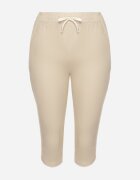 queene Pantaloni bej din Bumbac cu Talie Înaltă și Cordon Lirassia