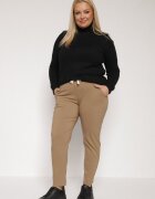 queene Pantaloni Bej închis din Bumbac cu Picioare Rulate și Șnur Savarile