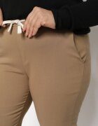 queene Pantaloni Bej închis din Bumbac cu Picioare Rulate și Șnur Savarile