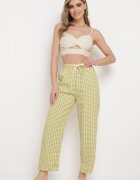 queene Pantaloni Galbeni cu Imprimeu Geometric cu Talie Înaltă Lolla