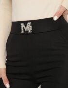 queene Pantaloni Negri Evazați cu Talie Înaltă Decorați cu Litere Lavivias