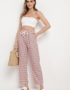 queene Pantaloni Roz-Negru cu Print Geometric cu Talie Înaltă Lolla