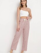 queene Pantaloni Roz-Negru cu Print Geometric cu Talie Înaltă Lolla