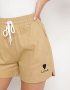 queene Pantaloni scurți Bej închis De trening Croială dreaptă cu șnur și buzunare Foladea