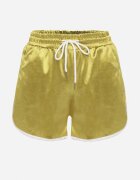queene Pantaloni scurți Galbeni cu elastic în talie și șnur de strângere cu bandă decorativă laterală Oanestia