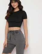 queene Pantaloni scurți tip ciclism gri închis din bumbac și legătură decorativă Fenelia