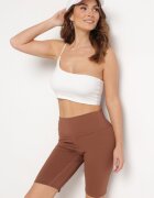 queene Pantaloni scurți tip colanți maro elastici mulați cu talie înaltă Manesima