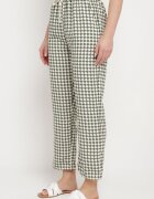 queene Pantaloni Verde-Albi cu talie înaltă și elastic în talie Korolla