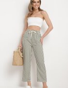 queene Pantaloni Verde-Albi cu talie înaltă și elastic în talie Korolla