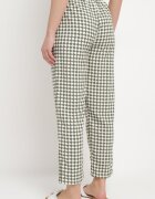queene Pantaloni Verde-Albi cu talie înaltă și elastic în talie Korolla