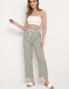 queene Pantaloni Verde-Albi cu talie înaltă și elastic în talie Korolla