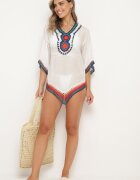 r&f fashion Bluză Albă Boho tip cardigan cu mânecă 3/4 Dimette