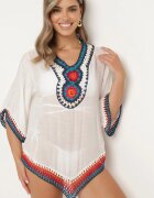 r&f fashion Bluză Albă Boho tip cardigan cu mânecă 3/4 Dimette