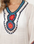 r&f fashion Bluză Albă Boho tip cardigan cu mânecă 3/4 Dimette