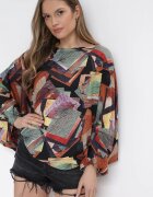 r&f fashion Bluză Negru-Verde 3în1 Salopetă și Pantaloni cu Model Geometric și Picioare Largi Madelinn
