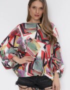 r&f fashion Bluză Salopetă și Pantaloni 3 în 1 Roșu-Verde cu Model Geometric și Cu Picioare Lărgi Madelinn