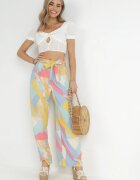 r&f fashion Pantaloni Bej Largi cu Imprimeu Geometric Amunio