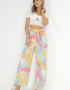 r&f fashion Pantaloni Bej Largi cu Imprimeu Geometric Amunio