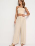 r&f fashion Pantaloni bej Largi stil harem cu talie înaltă și elastic în talie Rissanas