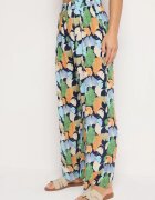 r&f fashion Pantaloni bleumarin florali din viscoză cu croială largă cu talie înaltă și elastic în talie Cenonea