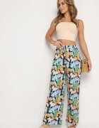 r&f fashion Pantaloni bleumarin florali din viscoză cu croială largă cu talie înaltă și elastic în talie Cenonea