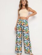 r&f fashion Pantaloni bleumarin florali din viscoză cu croială largă cu talie înaltă și elastic în talie Cenonea