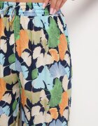 r&f fashion Pantaloni bleumarin florali din viscoză cu croială largă cu talie înaltă și elastic în talie Cenonea
