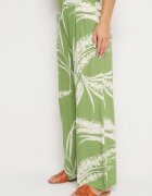 r&f fashion Pantaloni Culotte din viscoză verde deschis cu talie înaltă și elastic în talie decorați cu frunze Vimarissa