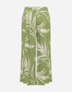 r&f fashion Pantaloni Culotte din viscoză verde deschis cu talie înaltă și elastic în talie decorați cu frunze Vimarissa
