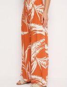 r&f fashion Pantaloni Culotte Portocalii din Viscoză cu Talie Înaltă și Bandă Elastică în Talie Decorați cu Frunze Vimarissa