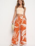 r&f fashion Pantaloni Culotte Portocalii din Viscoză cu Talie Înaltă și Bandă Elastică în Talie Decorați cu Frunze Vimarissa