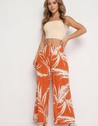 r&f fashion Pantaloni Culotte Portocalii din Viscoză cu Talie Înaltă și Bandă Elastică în Talie Decorați cu Frunze Vimarissa