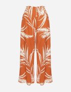 r&f fashion Pantaloni Culotte Portocalii din Viscoză cu Talie Înaltă și Bandă Elastică în Talie Decorați cu Frunze Vimarissa