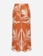 r&f fashion Pantaloni Culotte Portocalii din Viscoză cu Talie Înaltă și Bandă Elastică în Talie Decorați cu Frunze Vimarissa
