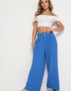 r&f fashion Pantaloni Largi Albaștri Harem cu Talie Înaltă și Elastic în Talie Rissanas